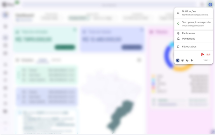 Menu da conta da Btax aberto pelo avatar
